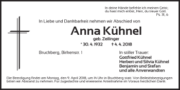 Traueranzeige von Anna Kühnel von Ansbach