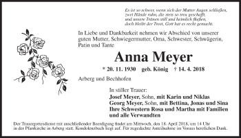 Traueranzeige von Anna Meyer von Dinkelsbühl/ Feuchtwangen