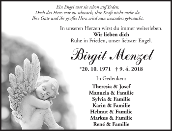 Traueranzeige von Birgit Menzel von Ansbach