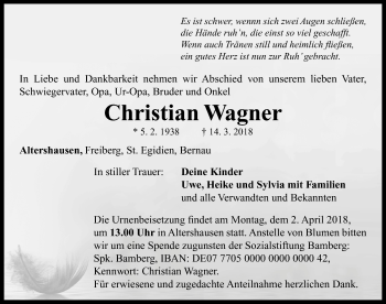 Traueranzeige von Christian Wagner von Neustadt/ Scheinfeld/ Uffenheim