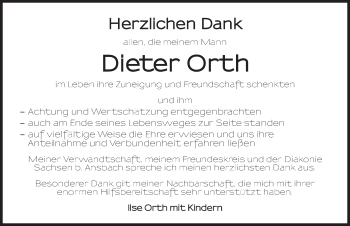 Traueranzeige von Dieter Orth von Ansbach