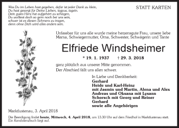 Traueranzeige von Elfriede Windsheimer von Dinkelsbühl/ Feuchtwangen