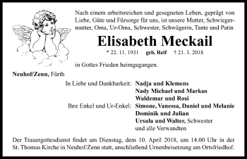 Traueranzeige von Elisabeth Meckail von Neustadt/ Scheinfeld/ Uffenheim