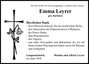 Traueranzeige von Emma Leyrer von Neustadt/ Scheinfeld/ Uffenheim