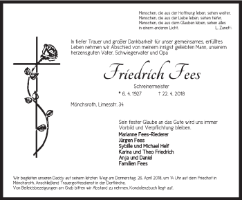 Traueranzeige von Friedrich Fees von Dinkelsbuhl/ Feuchtwangen