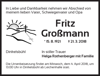 Traueranzeige von Fritz Großmann von Dinkelsbühl/ Feuchtwangen