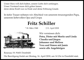 Traueranzeige von Fritz Schiller von Rothenburg