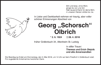 Traueranzeige von Georg Olbrich von Ansbach