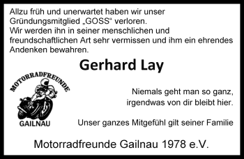 Traueranzeige von Gerhard Lay von Rothenburg