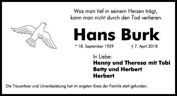 Traueranzeige von Hans Burk von Ansbach