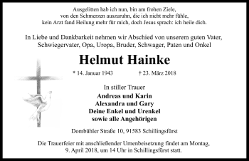 Traueranzeige von Helmut Hainke von Rothenburg