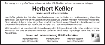 Traueranzeige von Herbert Keßler von Rothenburg