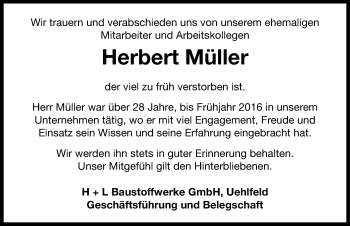 Traueranzeige von Herbert Müller von Neustadt/ Scheinfeld/ Uffenheim