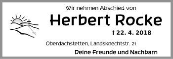 Traueranzeige von Herbert Rocke von Ansbach