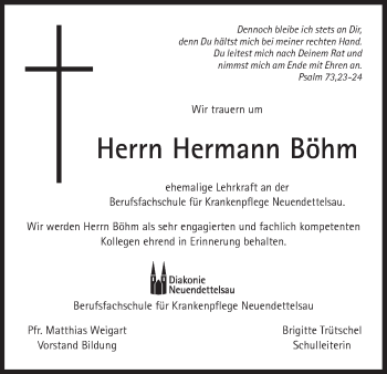 Traueranzeige von Hermann Böhm von Ansbach