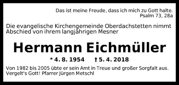 Traueranzeige von Hermann Eichmüller von Ansbach