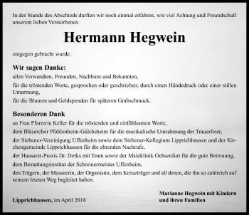 Traueranzeige von Hermann Hegwein von Neustadt/ Scheinfeld/ Uffenheim