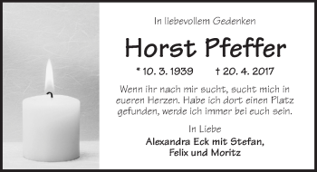 Traueranzeige von Horst Pfeffer von Ansbach