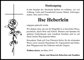 Traueranzeige von Ilse Heberlein von Neustadt/ Scheinfeld/ Uffenheim