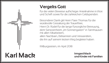 Traueranzeige von Karl Mack von Dinkelsbühl/ Feuchtwangen