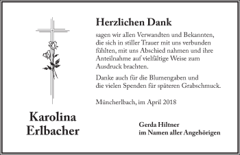 Traueranzeige von Karolina Erlbacher von Ansbach