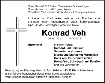 Traueranzeige von Konrad Veh von Neustadt/ Scheinfeld/ Uffenheim