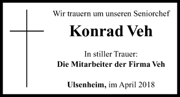 Traueranzeige von Konrad Veh von Neustadt/ Scheinfeld/ Uffenheim