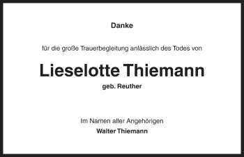 Traueranzeige von Lieselotte Thiemann von Ansbach