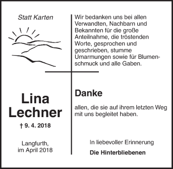 Traueranzeige von Lina Lechner von Dinkelsbuhl/ Feuchtwangen