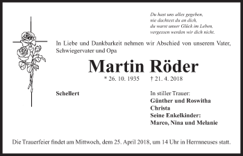 Traueranzeige von Martin Röder von Neustadt/ Scheinfeld/ Uffenheim