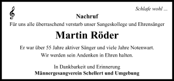 Traueranzeige von Martin Röder von Neustadt/ Scheinfeld/ Uffenheim