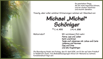 Traueranzeige von Michael Schöniger von Ansbach