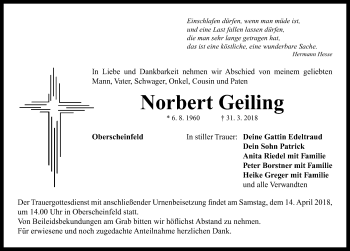 Traueranzeige von Norbert Geiling von Neustadt/ Scheinfeld/ Uffenheim