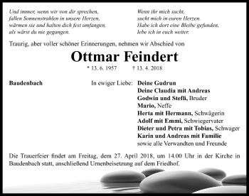 Traueranzeige von Ottmar Feindert von Neustadt/ Scheinfeld/ Uffenheim