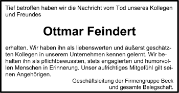 Traueranzeige von Ottmar Feindert von Gesamtausgabe