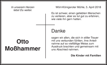 Traueranzeige von Otto Moßhammer von Dinkelsbühl/ Feuchtwangen