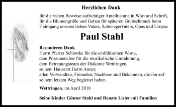 Traueranzeige von Paul  Stahl von Rothenburg