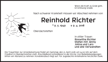 Traueranzeige von Reinhold Richter von Ansbach