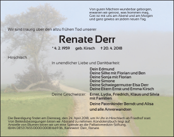 Traueranzeige von Renate Derr von Dinkelsbühl/ Feuchtwangen