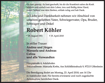 Traueranzeige von Robert Köhler von Rothenburg