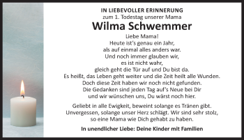 Traueranzeige von Wilma Schwemmer von Neustadt/ Scheinfeld/ Uffenheim