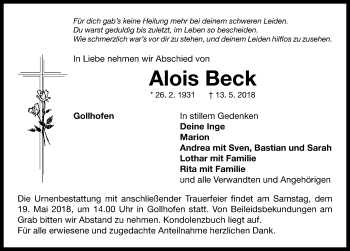 Traueranzeige von Alois Beck von Neustadt/ Scheinfeld/ Uffenheim