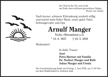 Traueranzeige von Arnulf Manger von Ansbach