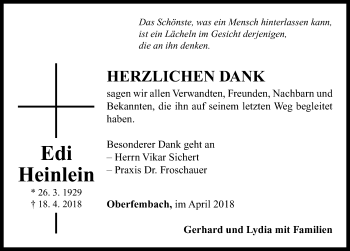 Traueranzeige von Edi Heinlein von Neustadt/ Scheinfeld/ Uffenheim