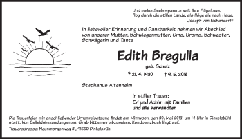 Traueranzeige von Edith Bregulla von Dinkelsbühl/ Feuchtwangen