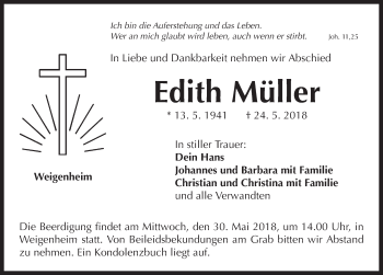 Traueranzeige von Edith Müller von Neustadt/ Scheinfeld/ Uffenheim