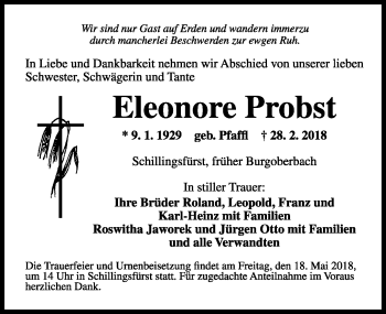 Traueranzeige von Eleonore Probst von Rothenburg