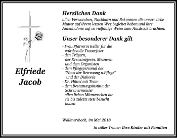 Traueranzeige von Elfriede Jacob von Neustadt/ Scheinfeld/ Uffenheim