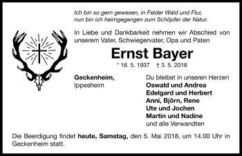 Traueranzeige von Ernst Bayer von Neustadt/ Scheinfeld/ Uffenheim