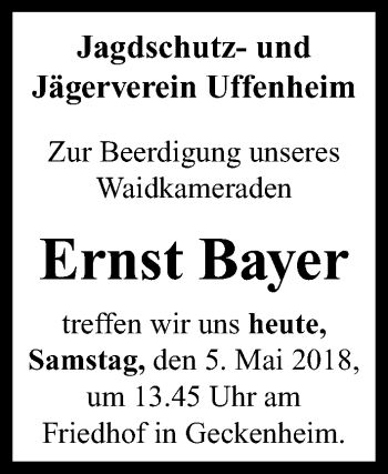 Traueranzeige von Ernst Bayer von Neustadt/ Scheinfeld/ Uffenheim